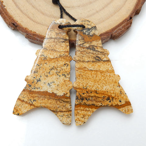 New, Carved Picture Jasper Earrings Pair, Handmade Carved Earrings Pair, 39x22x4mm, 9.2g - MyGemGarden