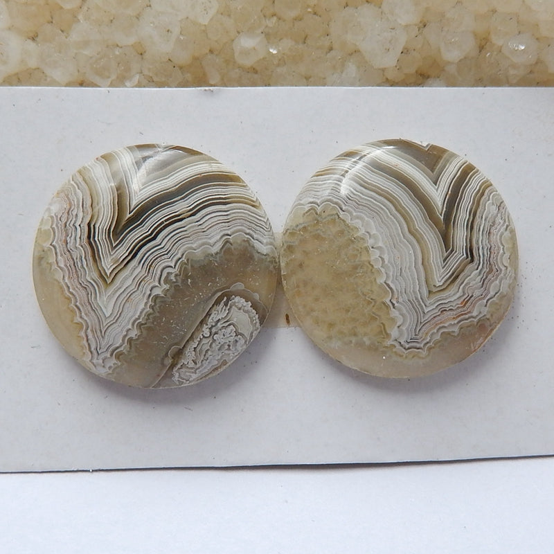 Natural Agate cabochon, Crazy Lace Rosetta Stone Round Gemstone Cabochon pair, 20x4mm, 5.5g - MyGemGarden