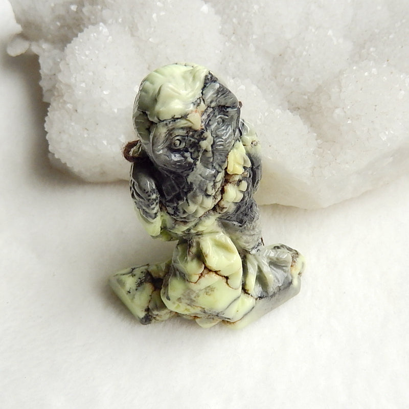 New, Carved Lemon Jade Carved Owl Gemstone Cabochon, 43x26x54mm, 52.7g - MyGemGarden