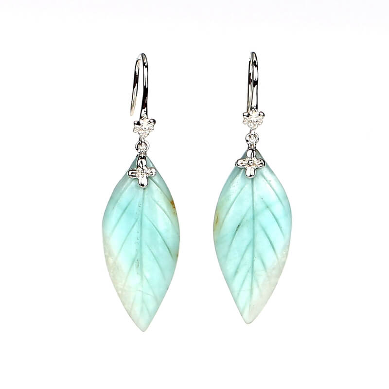 New Design Hot Sale Amazonite Carved leaf Earrings, 925 Sterling Silver Findings, 32x13x4mm, 5.8g - MyGemGarden