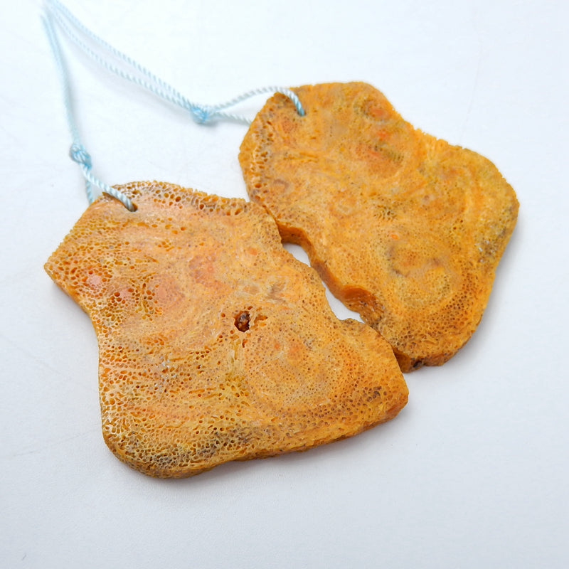 Natural  orange coral Earrings Pair, stone for Earrings making, 47x32x3mm, 7.4g - MyGemGarden