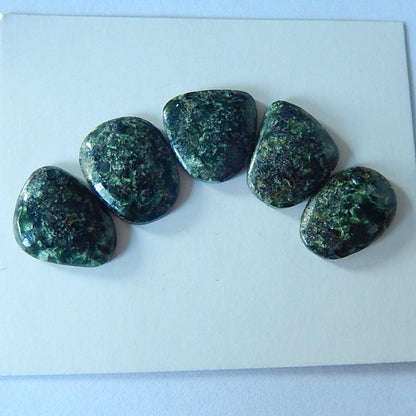 5 PCS Natural Stone Seraphinite Cabochons 17x13x4mm,17x12x3mm,5.45g - MyGemGarden