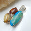 Sterling Silver 925 With Blue opal, Wood Fossil, Gold Rutilated Quartz Intarsia Gemstone Pendant, Gorgeous Pendant, 30x24x10mm, 10.8g - MyGemGarden
