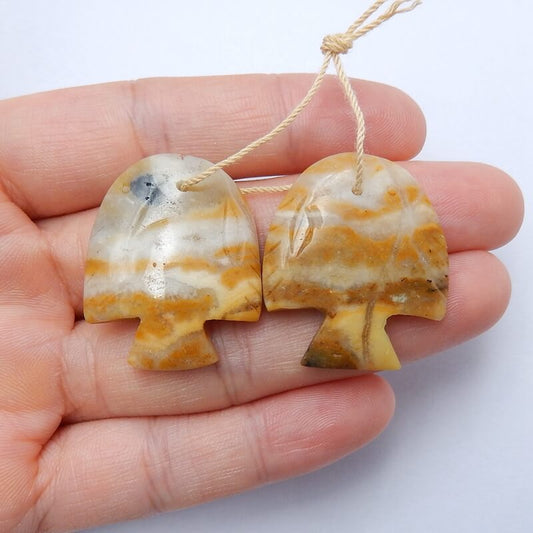 Hot sale Amazonite Carved fish Earrings Pair, stone for Earrings making, 29x25x4mm, 10.3g - MyGemGarden