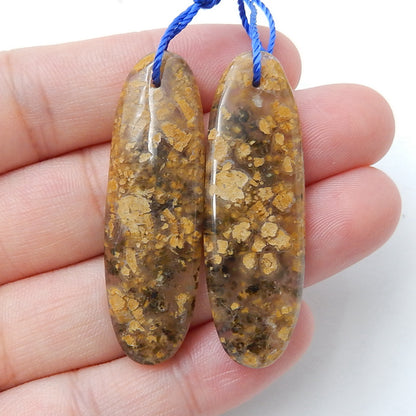 Natural Ocean Jasper Oval Earrings Pair, stone for Earrings making, 43x14x5mm, 9.9g - MyGemGarden