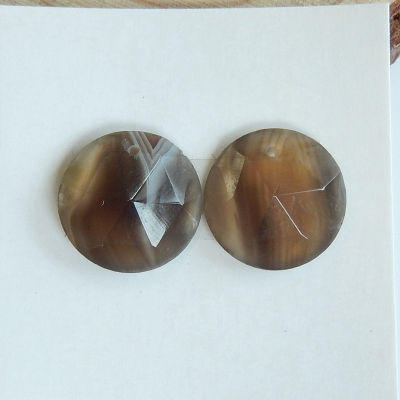 Natural Agate Drilled Gemstone 16mm round cabochon pair, 14x14x5mm, 2.8g - MyGemGarden