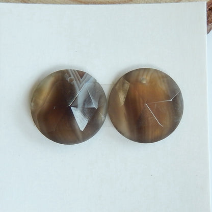 Natural Agate Drilled Gemstone 16mm round cabochon pair, 14x14x5mm, 2.8g - MyGemGarden