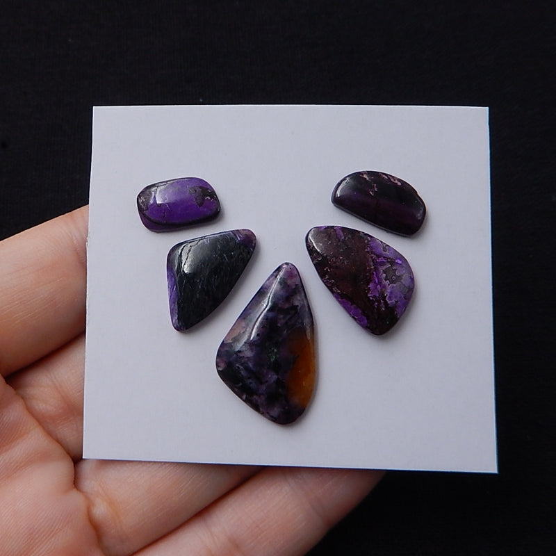 5 Pcs Freeform Sugilite Cabochon Pairs For Jewelry 24x15x4mm, 13x7x3mm 5.1g - MyGemGarden