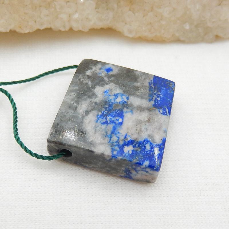 Rectangle Lapis Lazuli Drilled Gemstone Pendant Stone, 24x21x7mm, 8.8g