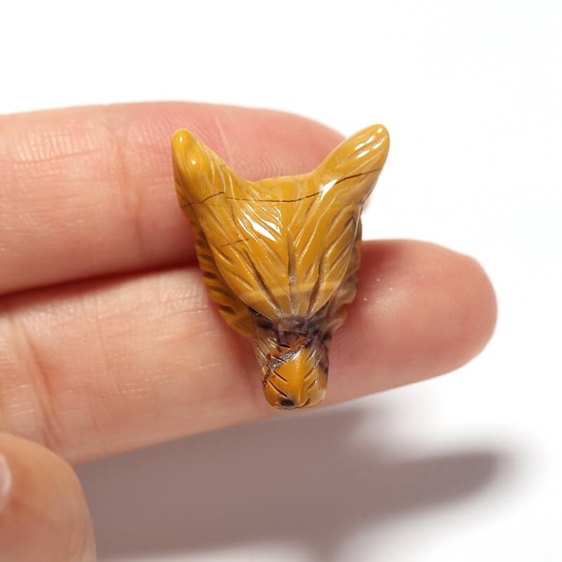 Unique tiny wolf head, natural Mookaite gemstone carved wolf head pendant bead, 25x19x9mm, 3.6g - MyGemGarden
