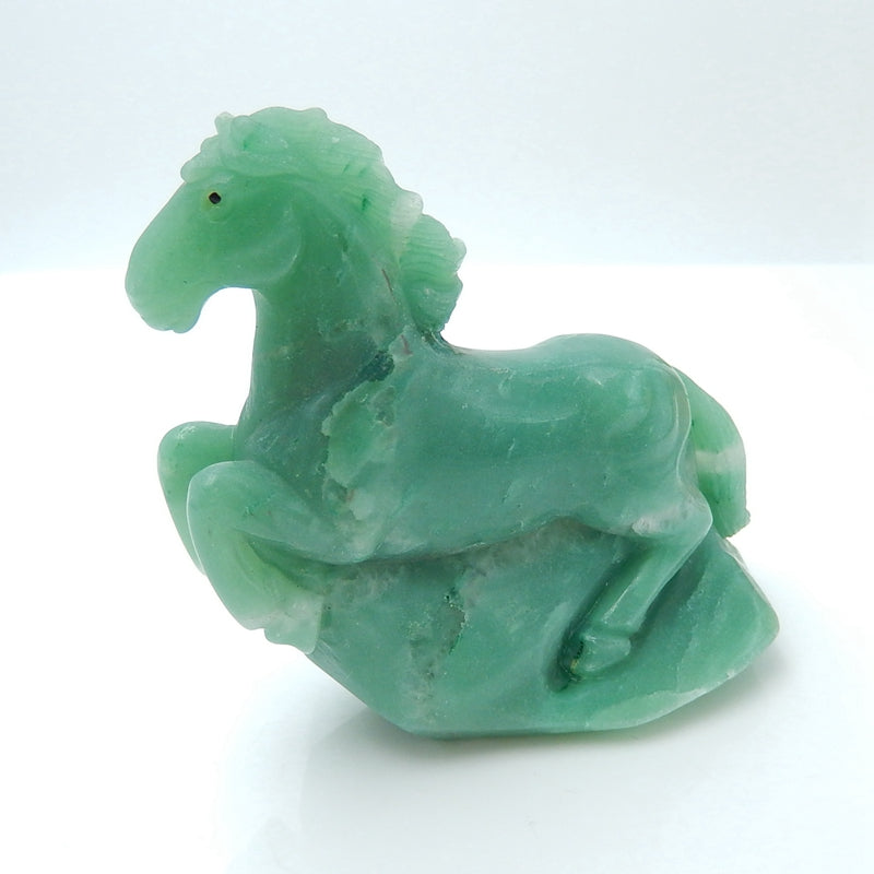 New, Carved Green Aventurine Gemstone Horse Ornament, 81x73x32mm, 159.2g - MyGemGarden