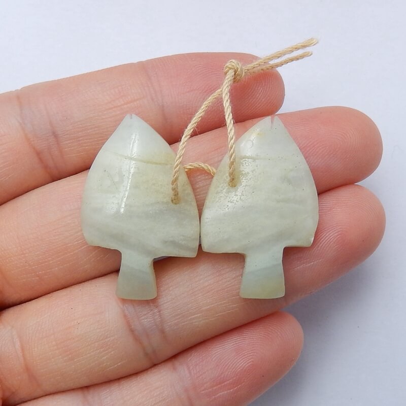 Hot sale Amazonite Carved fish Earrings Pair, stone for Earrings making, 27x17x5mm, 6.0g - MyGemGarden