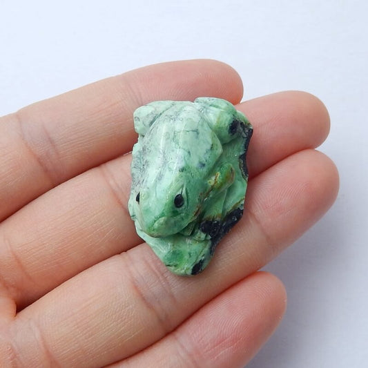 New Arrival Carved Green Turquoise frog Cabochon, Animal Gemstone Decoration, 31x21x13mm, 8.1g - MyGemGarden