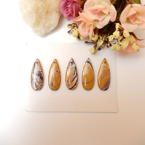 5 Pcs Chohua Jasper Cabochons (Have Hole), 33X12X5mm, 15.5g - MyGemGarden