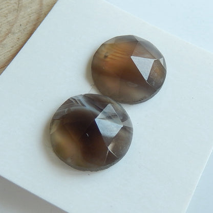 Natural Agate Drilled Gemstone 16mm round cabochon pair, 14x14x5mm, 2.8g - MyGemGarden