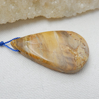Natural Ocean Jasper Drilled Teardrop Gemstone Pendant Bead, 40x30x8mm, 17.5g - MyGemGarden