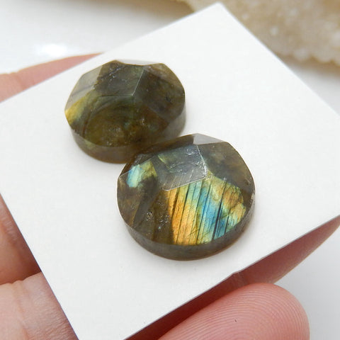 Natural Labradorite Gemstone Cabochon Pair, 15x7mm, 4.4g - MyGemGarden