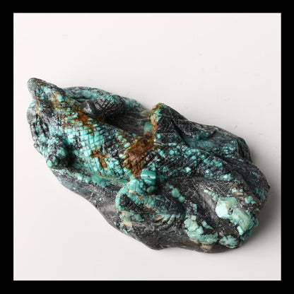 Turquoise Gemstone Lizard Carved Ornament, 80x41x20mm, 89g - MyGemGarden