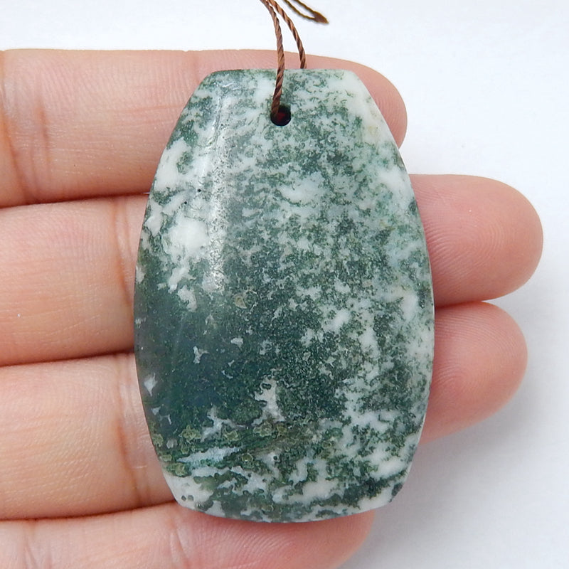 Natural Moss Agate Drilled Pendant Bead, 44x29x7mm, 15.9g - MyGemGarden