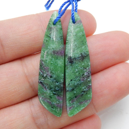 Natural Ruby And Zoisite Earrings Pair, stone for Earrings making, 38x9x4mm, 7.2g - MyGemGarden