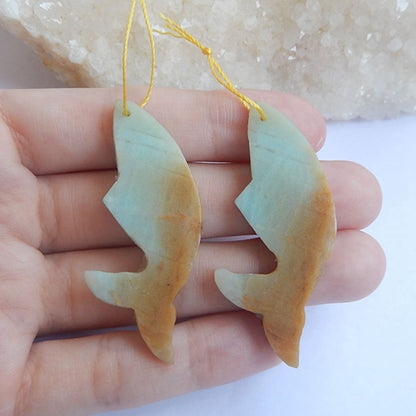 Carving Fish Amazonite Earrings Pair,43x12x4mm,8.2g - MyGemGarden