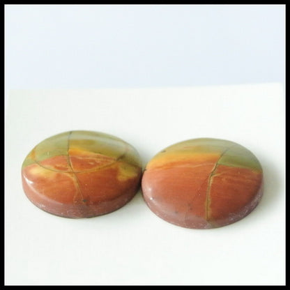 Natural Multi-Color Picasso Jasper Gemstone 16mm round cabochons Pair, 16x16x4mm, 3.4g - MyGemGarden