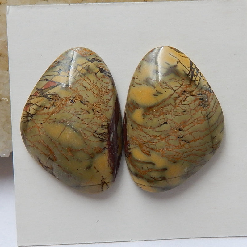 Natural Multicolor Picasso jasper Gemstone Cabochon Pair, 23x16x4mm, 5.2g - MyGemGarden