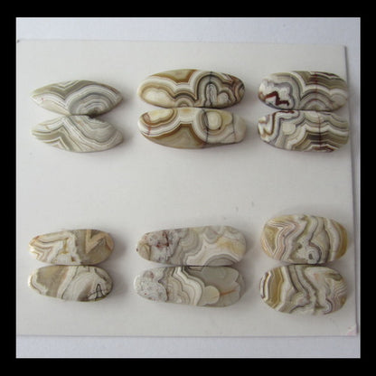 6 Pairs Crazy Lace Agate Cabochon,22x8x4mm,30x10x4mm,22g - MyGemGarden