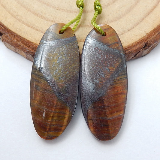 Natural Tiger-Eye Oval Earrings Pair, stone for Earrings making, 30x12x4mm, 6.2g - MyGemGarden