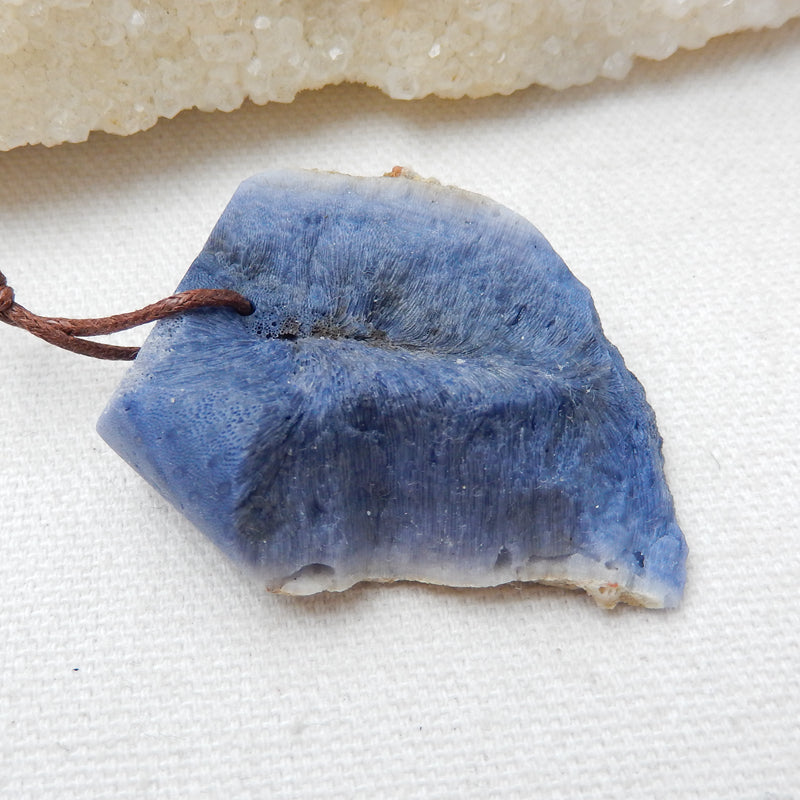 New, Blue Fossil Coral Gemstone Pendant, Nugget Pendant, 44x38x14mm, 24.2g - MyGemGarden