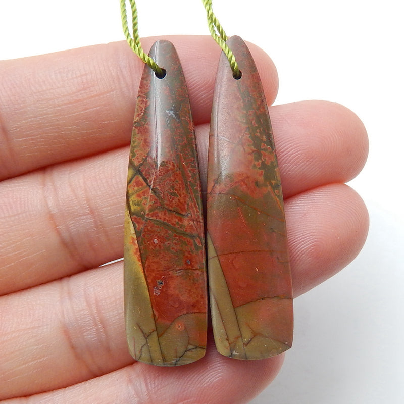 Natural Multi-Color Picasso jasper Earrings Pair, stone for Earrings making, 42x11x5mm, 7.3g - MyGemGarden