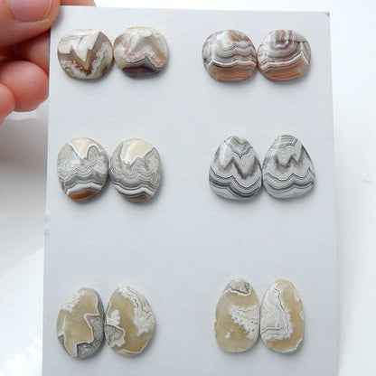 6 Pairs Natural Crazy Lace Rosetta Stone Gemstone Cabochons, 18x11x3mm, 13x14x4mm, 18.1g - MyGemGarden