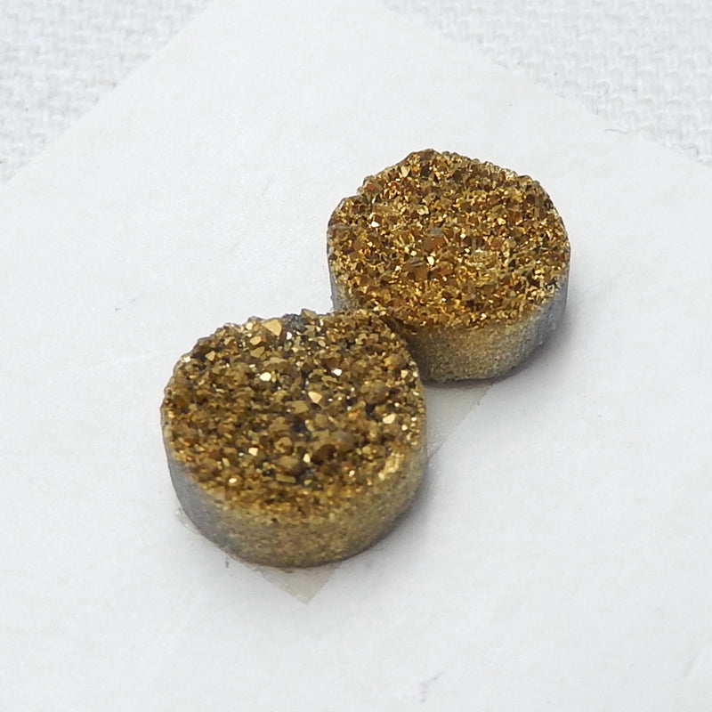 High Quality Raw Golden Crystal 10mm round cabochons Pair, 10x10x5mm, 1.5g - MyGemGarden