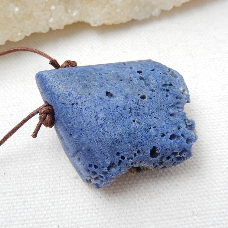 New, Blue Fossil Coral Gemstone Pendant, Nugget Pendant, 45x33x17mm, 20.1g - MyGemGarden
