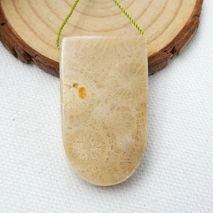 Natural Indonesian Fossil Coral Drilled Gemstone Pendant Bead, 39x24x10mm, 17.8g - MyGemGarden