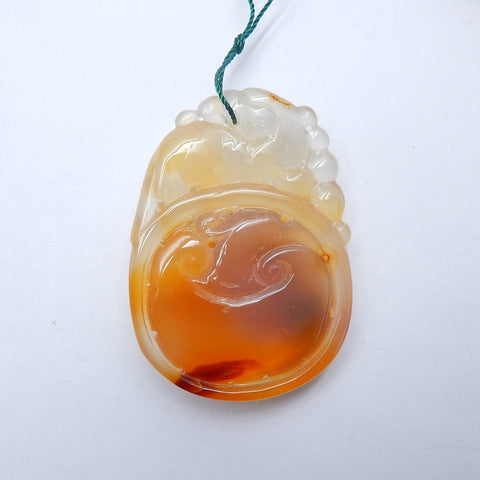 Handmade Agate Carved Pendant Bead, 53x37x10mm, 32g - MyGemGarden