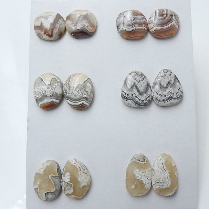 6 Pairs Natural Crazy Lace Rosetta Stone Gemstone Cabochons, 18x11x3mm, 13x14x4mm, 18.1g - MyGemGarden