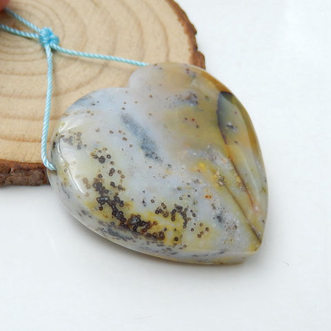 Natural Carved Ocean Jasper Heart Drilled Pendant Stone, 35x8mm, 16.6g - MyGemGarden