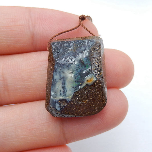 Natural Boulder opal Drilled Gemstone Pendant Bead, 22x16x10mm, 6g - MyGemGarden