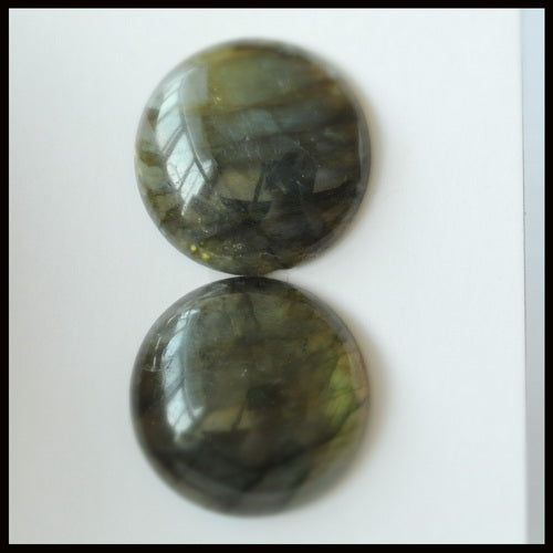 Natural Labradorite Gemstone 24mm Round Cabochons Pair, 24x24x6mm, 11.85g - MyGemGarden