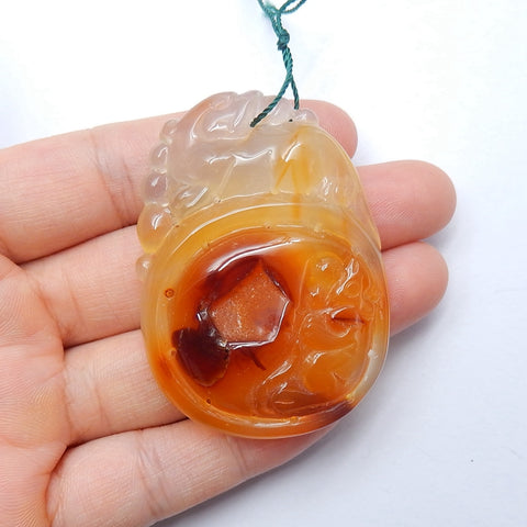 Handmade Agate Carved Pendant Bead, 53x37x10mm, 32g - MyGemGarden