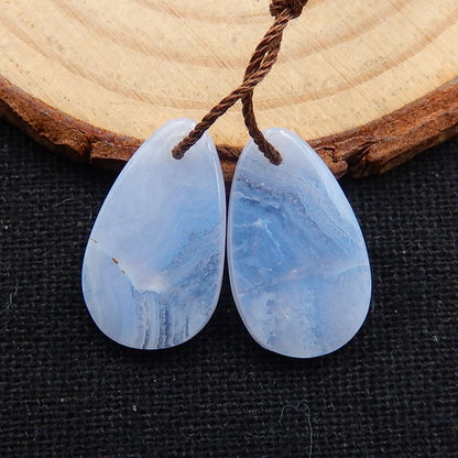 蓝色蕾丝玛瑙泪珠耳环石一对，用于制作耳环的石头，18x10x4mm，2.3g