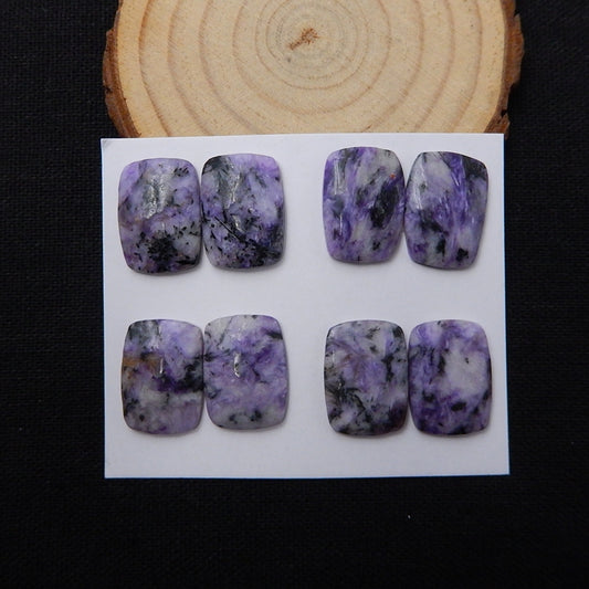 New Arrival 4 Pairs Beautiful Charoite cabochons, 18x13x4mm, 18x13x3mm, 12.6g - MyGemGarden