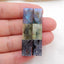 Blue Kyanite, Green Kyanite and Labradorite Glued Rectangle Earrings Stone Pair, 42x9x5mm, 9g