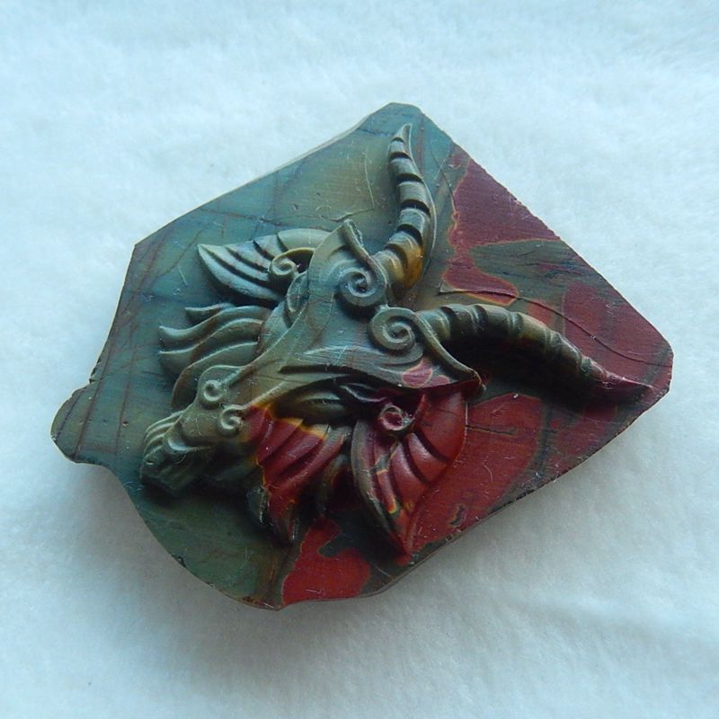 Natural Carved Multi-Color Picasso Jasper animal Cabochon, 60x54x12mm, 60.8g - MyGemGarden