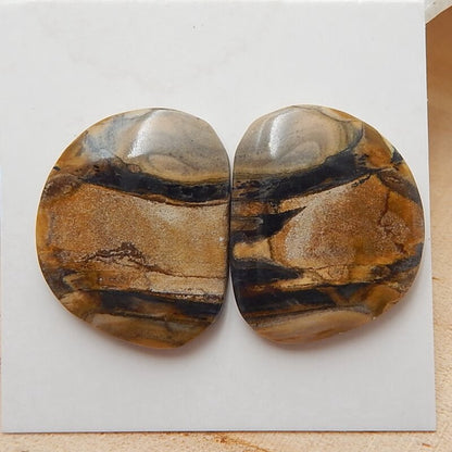 Natural Us Biggs Jasper Gemstone Cabochons pair, 21x19x3mm, 4.4g - MyGemGarden