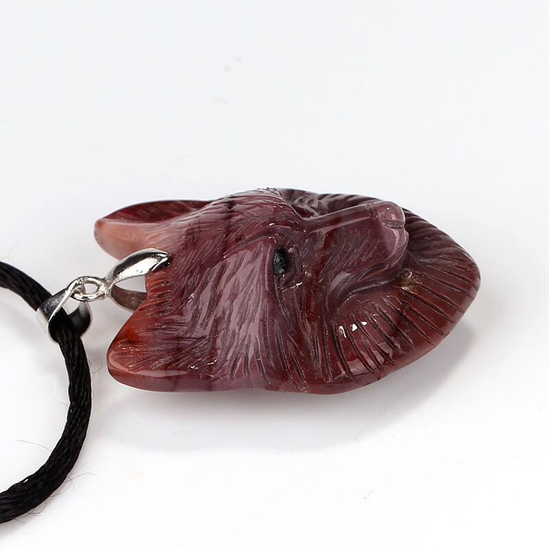 Carved Wolf head Mookaite Jasper Gemstone Pendant, 925 Sterling Silver Buckle.33x26x11mm, 9.7g - MyGemGarden