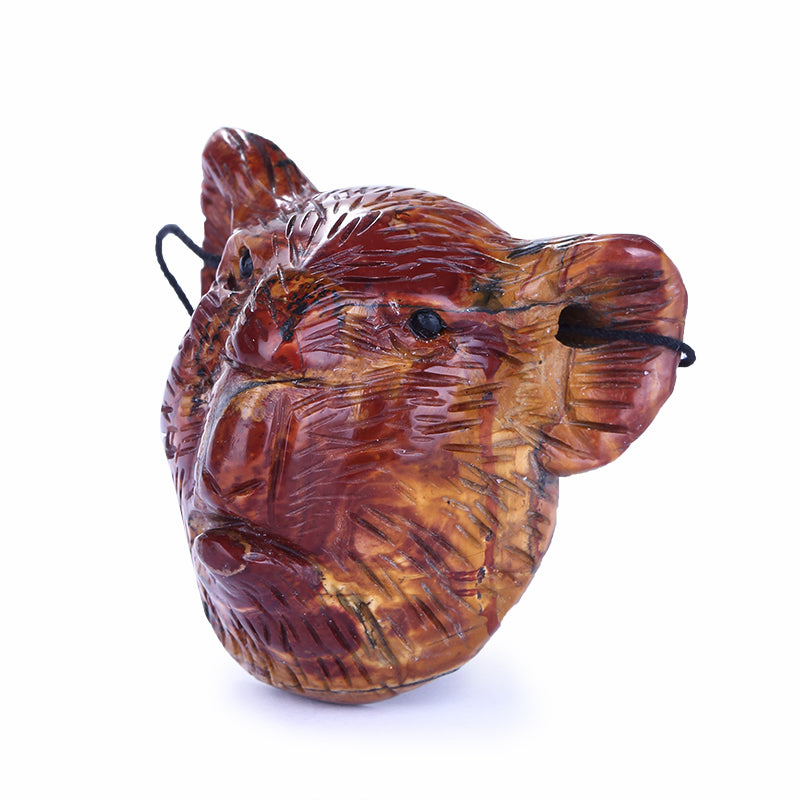 New Design Carved Multi-Color Picasso Jasper Koala Pendant For Necklace, 42x49x30mm, 65.8g - MyGemGarden