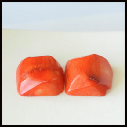Natural Red Coral Gemstone Cabochon Pair 14x12x6mm,3.9g - MyGemGarden