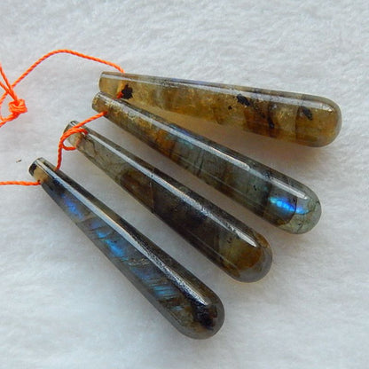 4 PCS Labradorite Pendant Bead SET, 42x8mm, 41x8mm, 15g - MyGemGarden